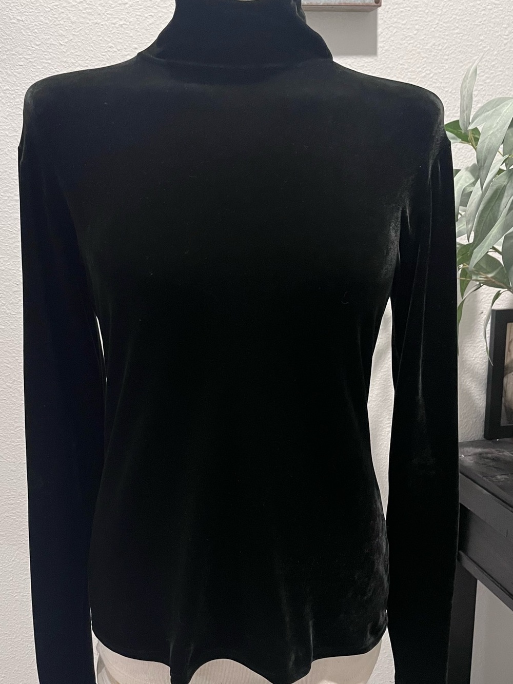 Banana Republic Black Velvet Turtleneck Long Sleeve Top